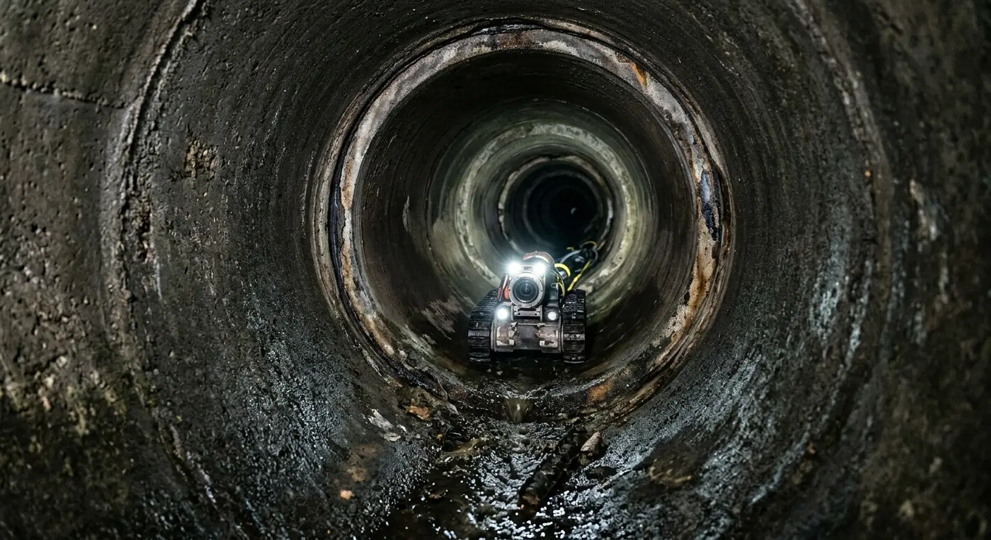 Robotic sewer camera inspecting pipe interior for Drain Snake Service in Granby
