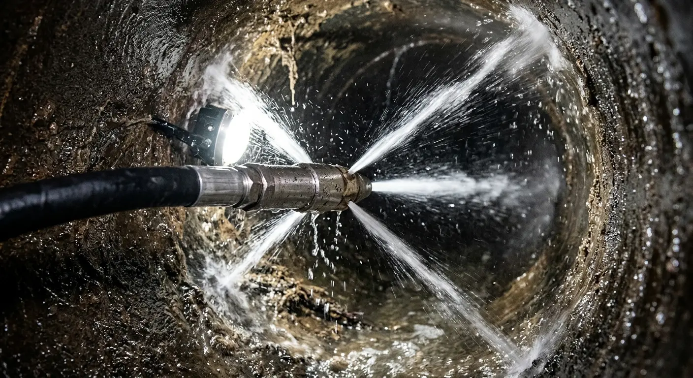 High-pressure hydro jetting nozzle cleaning sewer pipe for Sewer Line Relining in Granby